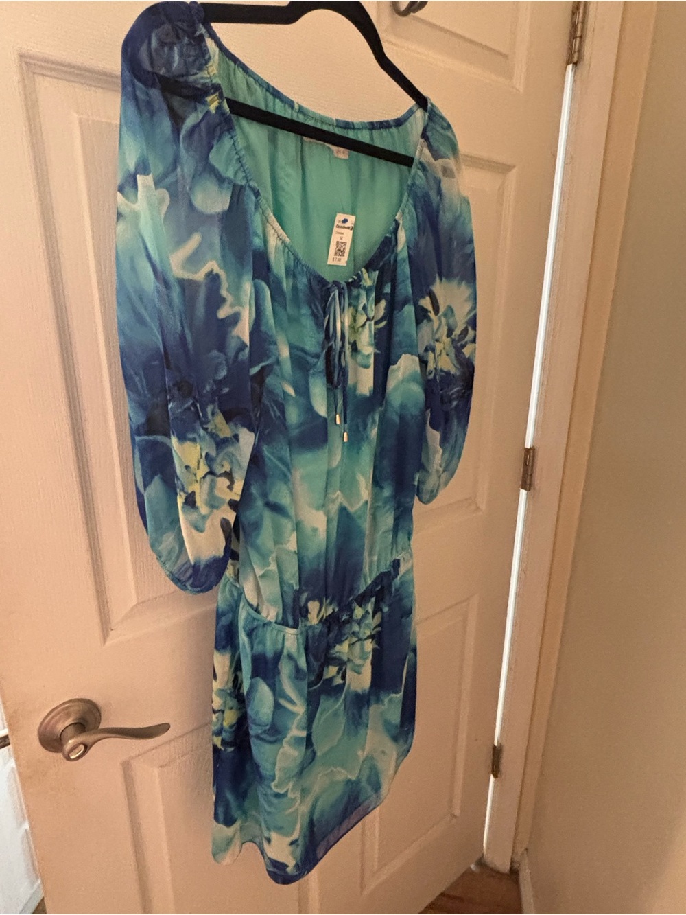 Boston Proper Blue Floral Print Peasant Dress